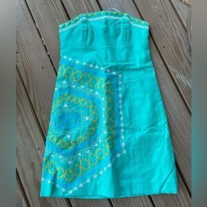 Lilly Pulitzer Bowen Aqua Comb Get It Embroidered Strapless Dress